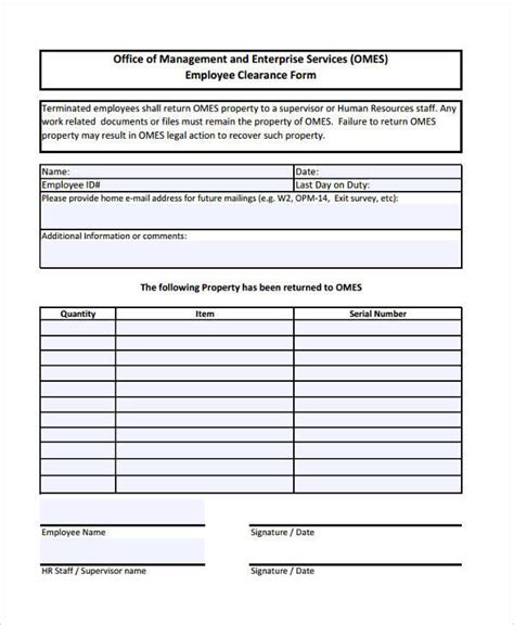 Free 10 Sample Staff Clearance Forms In Ms Word Pdf