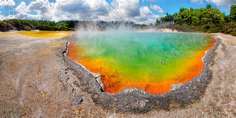 Champagne Pool Hot Spring Glowing In Multiple Colors