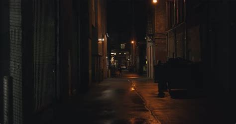 Establishing Shot Of A Dark Alleyway At Night Stock Video Footage