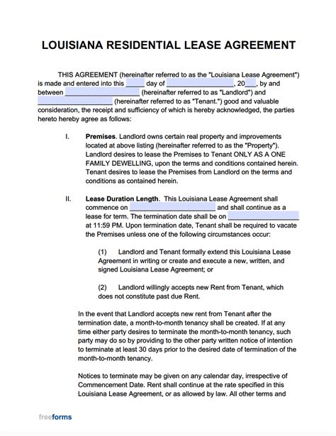 Free Louisiana Rental Lease Agreement Templates Pdf Word