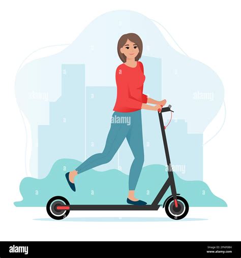 Woman On Electric Scooter Girl Riding Scooter Cute Vector