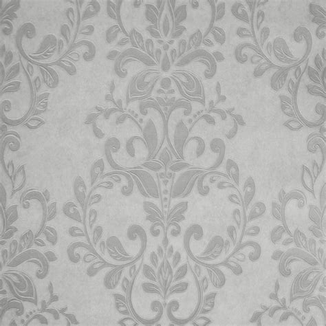 Serafina Damask Wallpaper Silver Soft Grey Wallpaper From I Love