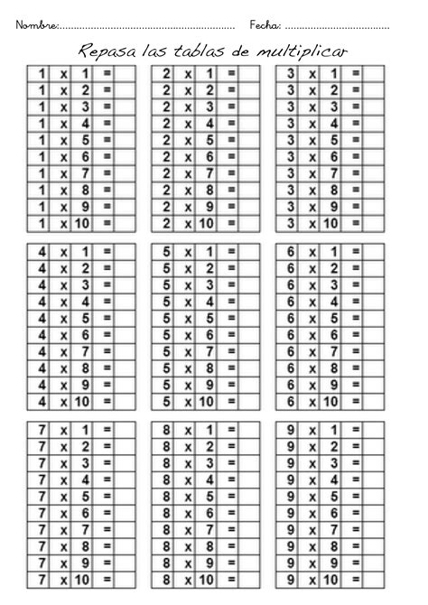 Ejercicios Para Repasar Las Tablas De Multiplicar