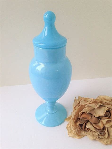 Blue Apothecary Glass Jar With Lid Powder Blue Jar Blue Etsy Canada Glass Jars With Lids