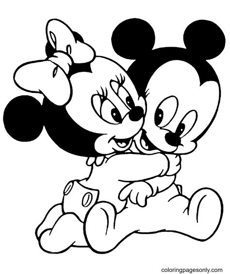 Baby Minnie Mouse And Mickey Mouse Coloring Page Free Printable