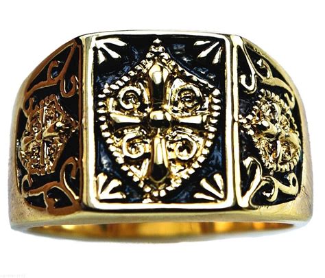 Knights Templar Crusader Crest Shield Mens Ring 18k Gold Overlay Size