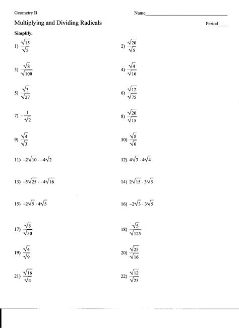 Multiplying And Dividing Radicals Worksheets Worksheeto Com