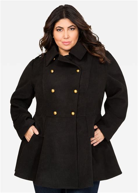 Double Breasted Military Peplum Coat Plus Size Winter Coats Ashley