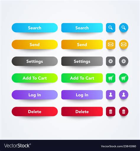 Set Of Clean Colorful Web App Buttons With Symbols