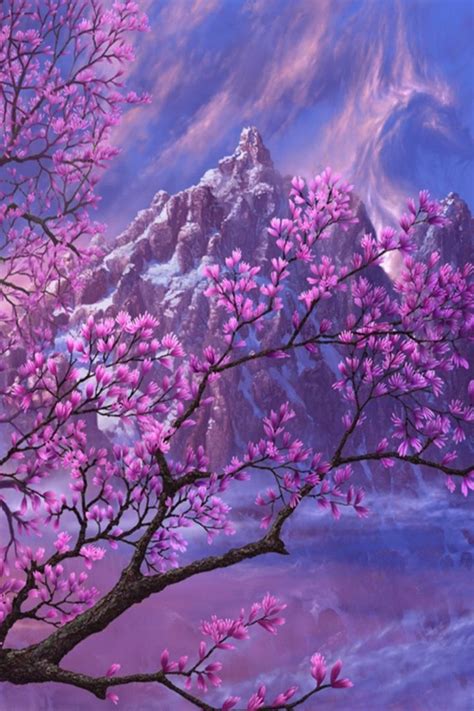 Sakura Trees Фиолетовые деревья Цветение вишни Природа