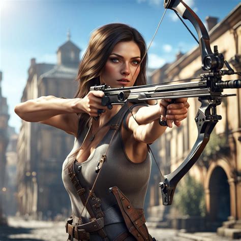 Unreal Beautiful Brunette Takes Aim A Man From Crossbow Street Sunny