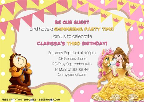 Disney Belle Invitation Templates Editable Docx In 2020 Free