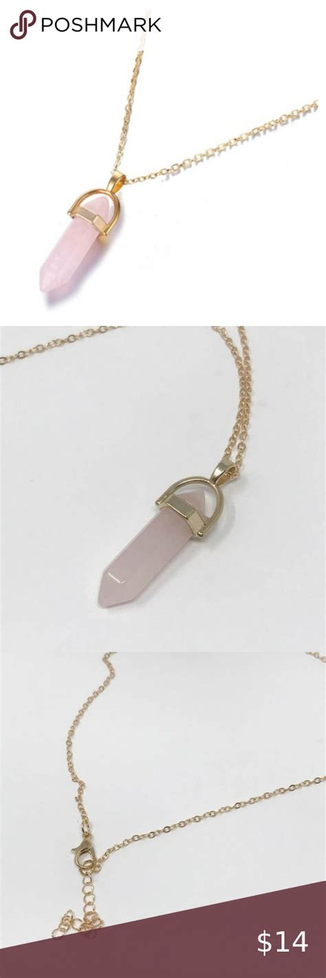 Opal Crystal Long Length Necklace Pink Gold Tone Opal Crystal