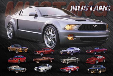 Ford Mustang Evolution Poster First To Fifth Generation American Muscle