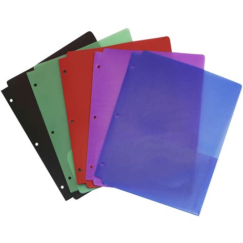 Storex Poly Pocket Folders 3 Hole Punched 5 Pk Assorted Colors