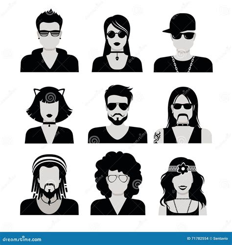 Flat Black And White People Haircut Avatar Icon Stock Illustration