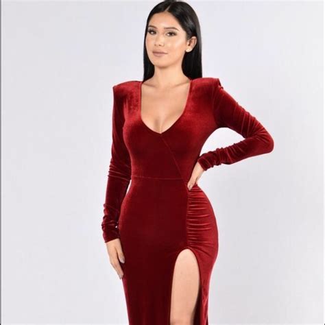 Fashion Nova Dresses Red Velvet Long Sleeved Dress Poshmark