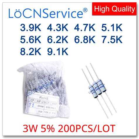 Locnservice 200pcslot 5 3w 39k 43k 47k 51k 56k 62k 68k 75k 8