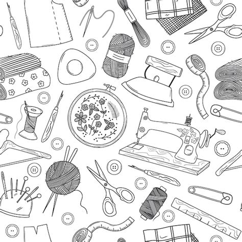 Premium Vector Seamless Vector Pattern With Outline Doodle Sewing