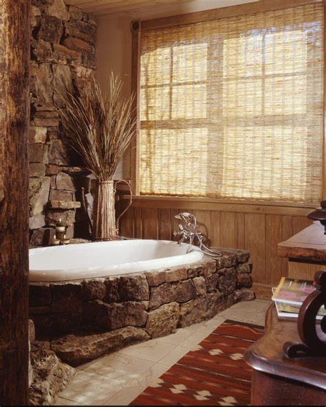 Bathroom Stacked Stone For Tub Surround And Soaking Tub Also Wainscoting Bathroom With Window