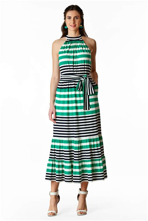 Shop Stripe Jersey Knit Halter Dress Eshakti