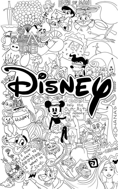 Disney Characters Collage Drawing