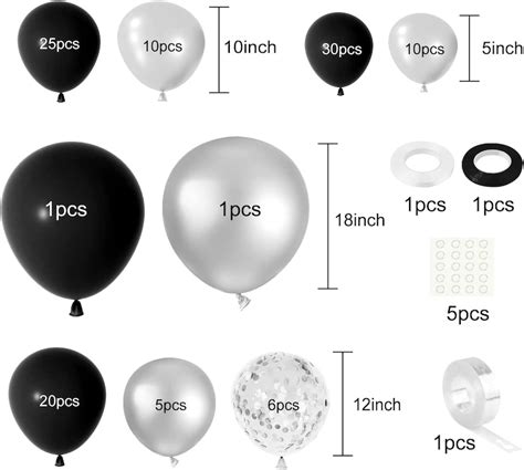 108 Pcs Black Silver Balloon Garland Arch Kit 5 10 12 18 Etsy
