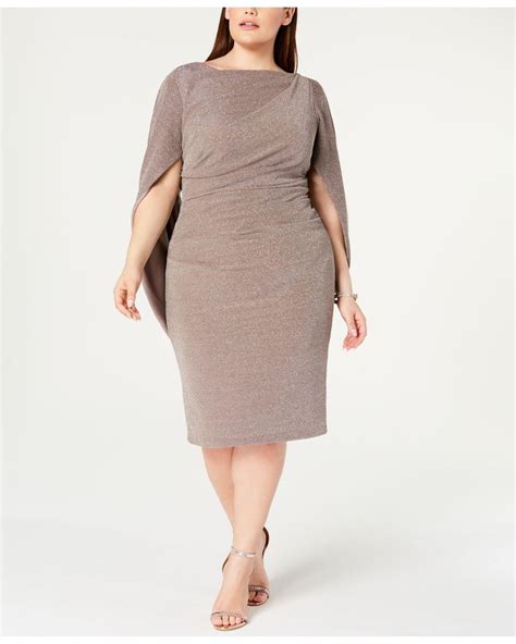 Betsy And Adam Plus Size Metallic Knit Cape Dress Lyst