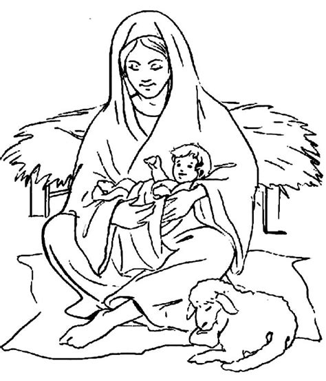 Mary Sitting With Baby Jesus And A Shep Coloring Page Kids Play Color