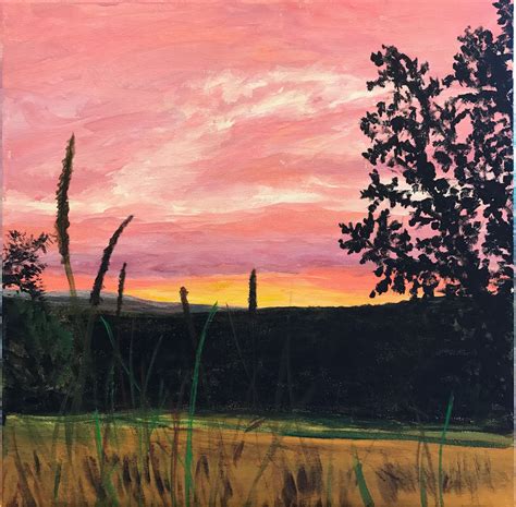 Summer Sunset Prairie Summer Sunset Acrylic Painting Canvas Prairie