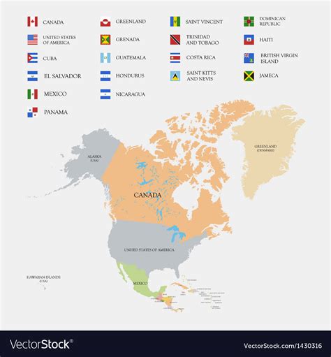North America Map And Flags Royalty Free Vector Image