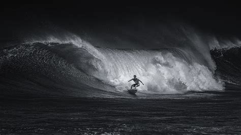 Hd Wallpaper Black And White Surfer Surfing Water Sea Beach One