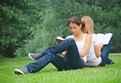 Two Girls Reading Books Stock Image Image Of Human Face 10496713