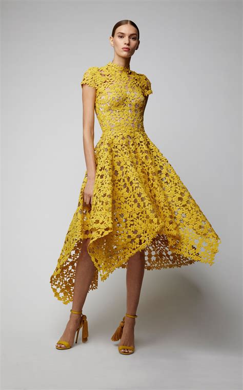 mock neck guipure lace dress by oscar de la renta for preorder on moda operandi yellow lace