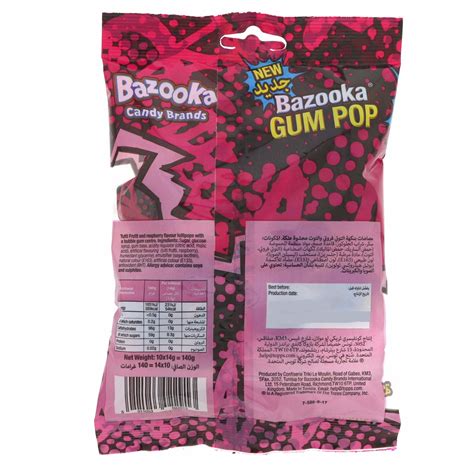 Bazooka Gum Pop Tutti Frutti And Raspberry Flavour Lollipops 140g