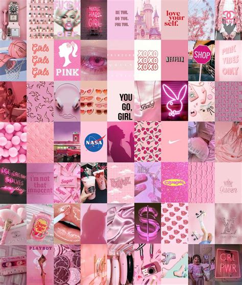 Wall Collage Kit Rose Pink Aesthetic Pink Wall Collage Boho Aesthetic