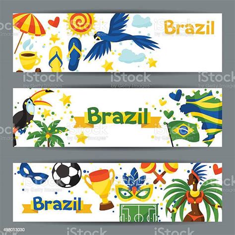 Brazil Banners With Stylized Objects And Cultural Symbols Stock