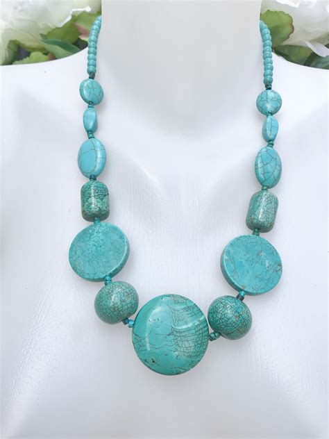 Chunky Turquoise Necklace Coin Turquoise Necklace Statement Etsy In