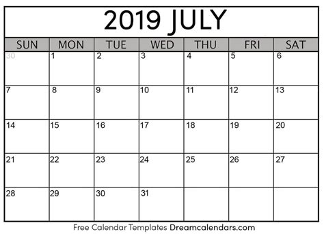 July 2019 Blank Calendar Printable Printable Calendar Word Calendar