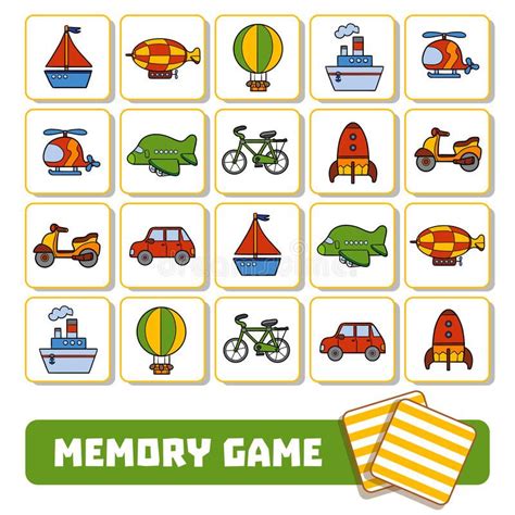Memory Game For Children Cards With Transport Objects Stock