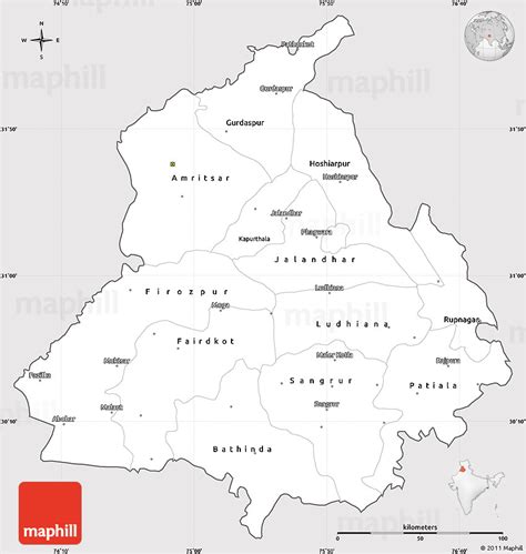 Silver Style Simple Map Of Punjab Cropped Outside