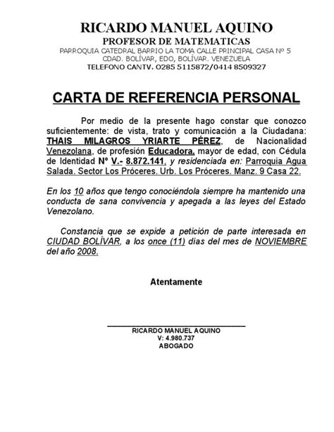 Carta De Referencia