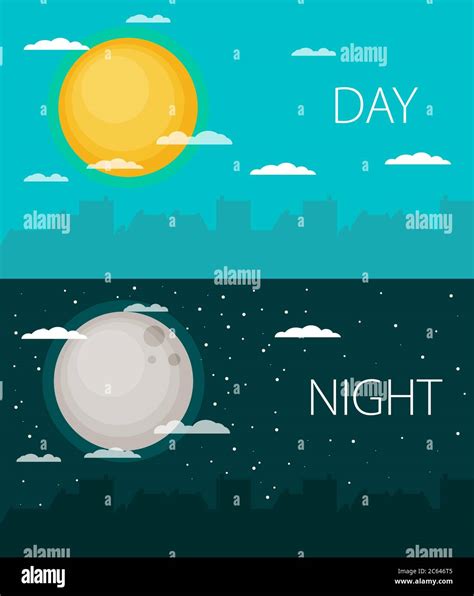 Day And Night Vector Illustrations Or Banners Sun And Moon Stock