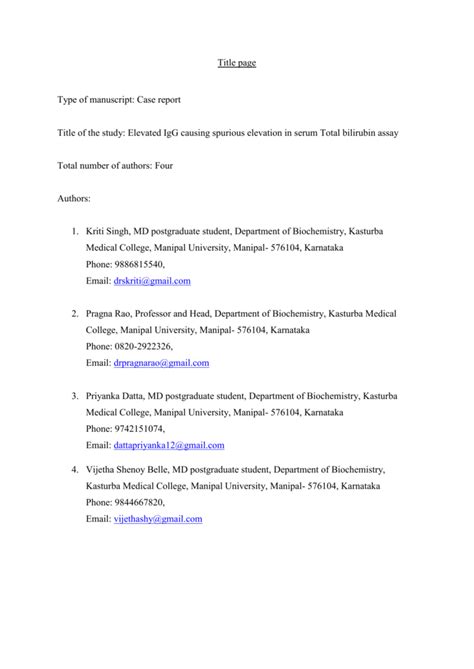 Reading many different sources and analyzing other points of view will help you. Title page Type of manuscript: Case report Title of the study