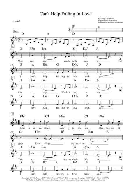can t help falling in love arr krzysztof slomkowski sheet music elvis presley piano and vocal