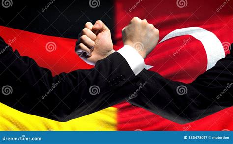 Germany Vs Turkey Confrontation Countries Disagreement Fists On Flag
