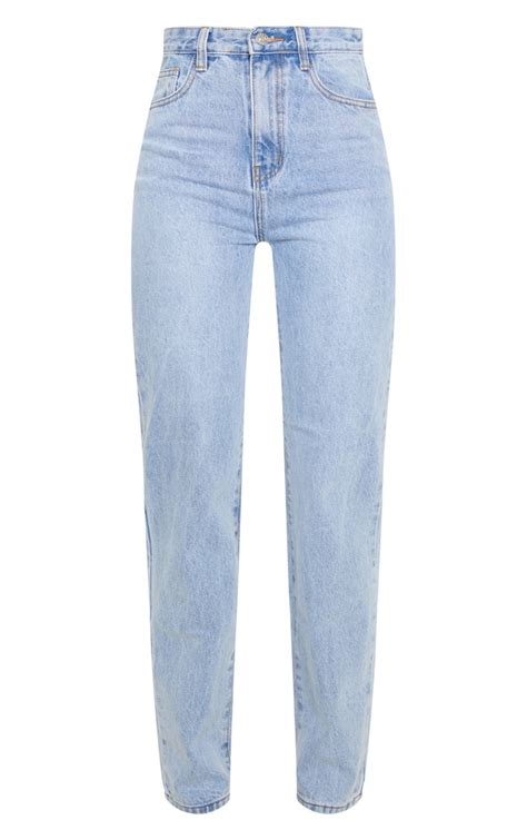 Light Blue Wash High Waist Straight Leg Jeans Prettylittlething