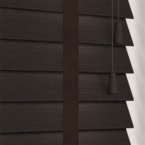 50mm Coffee Dark Faux Wood Blinds With Fabric Tapes