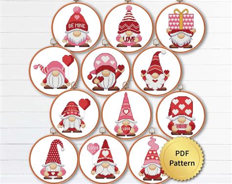 set of 12 funny love gnomes cross stitch pattern easy cute etsy
