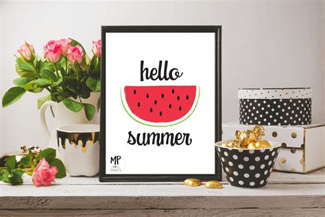 Wall Art Printable Hello Summer Watermelon Summer Decor Etsy
